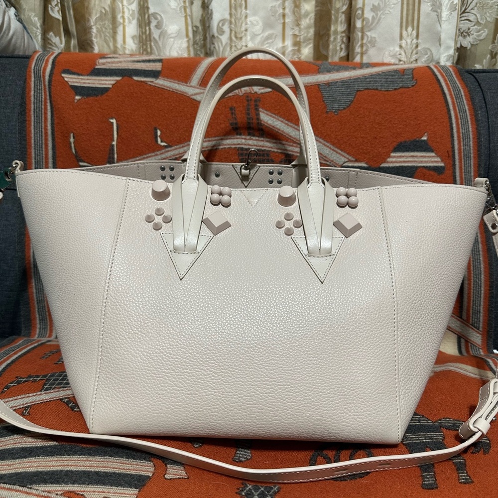 Christian Louboutin Cabachic Cream Leather Tote Bag w/ Long Straps